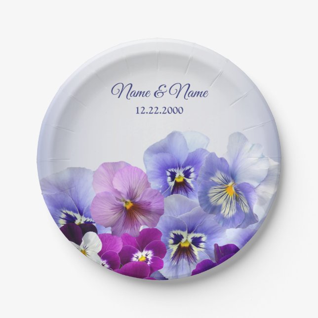 Purple Lilac Pansy Floral Rustic Wedding Party Paper Plates (Front)