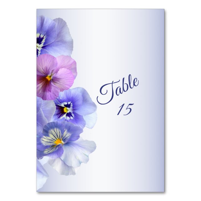 Purple Lilac Pansy Floral Rustic Wedding Party Table Number (Front)