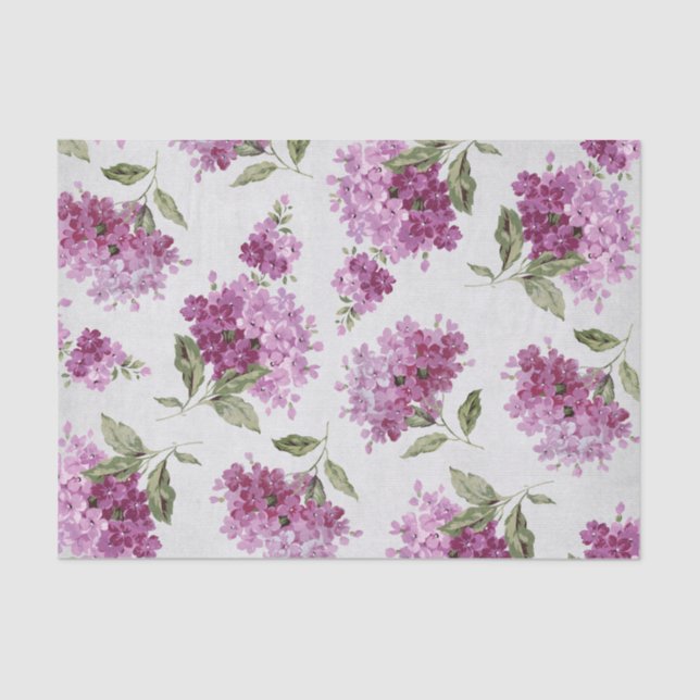 Purple Lilac Pattern on White Background Tissue Paper (Front)