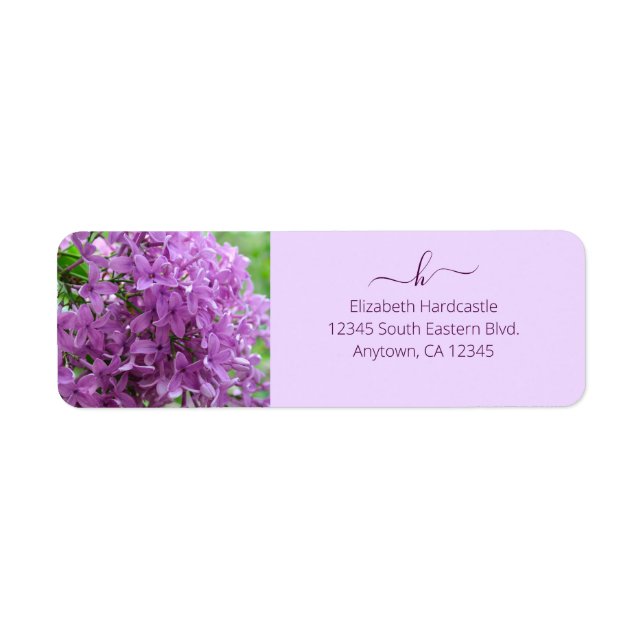 Purple Lilac Photo Monogram Label (Front)
