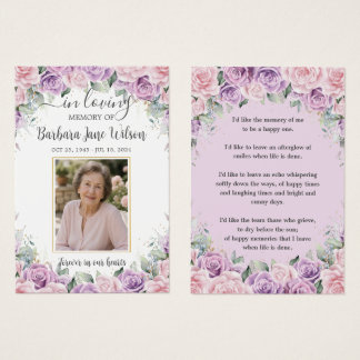 Purple Lilac Pink Floral Funeral Memorial Bookmark