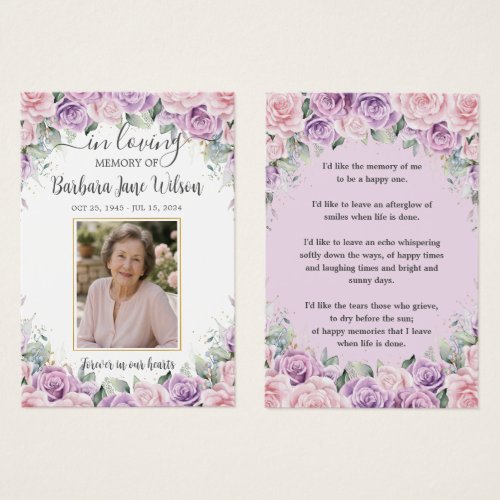 Purple Lilac Pink Floral Funeral Memorial Bookmark