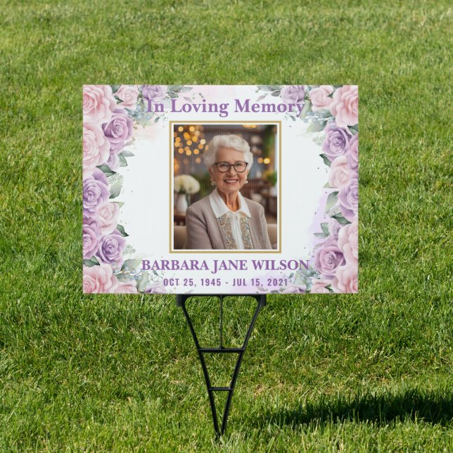 Purple Lilac Pink Floral Photo Funeral Memorial  Sign (Insitu)