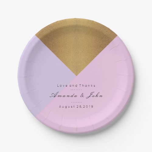 Purple Lilac Pink Gold Pastel Bridal Amethyst Glam Paper Plates