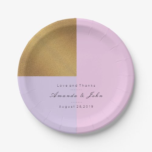 Purple Lilac Pink Gold Pastel Bridal Amethyst Glam Paper Plates