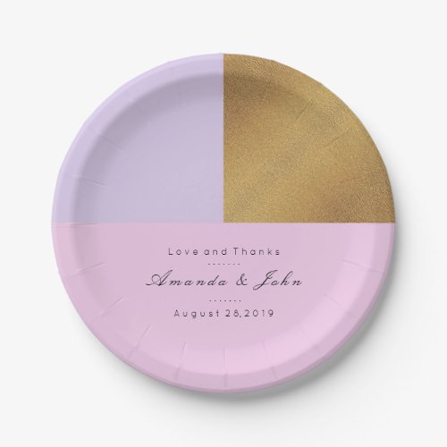 Purple Lilac Pink Gold Pastel Bridal Wedding Metal Paper Plates