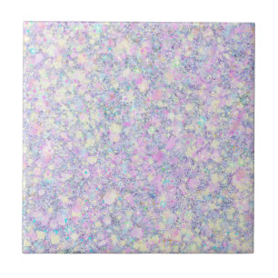 Purple Lilac Pink Opalescent Faux Glitter Solid Ceramic Tile