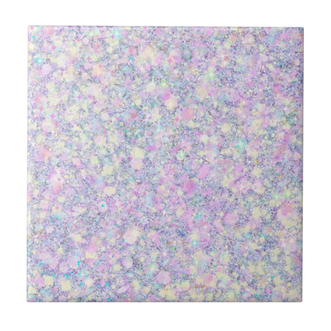 Purple Lilac Pink Opalescent Faux Glitter Solid Ceramic Tile (Front)