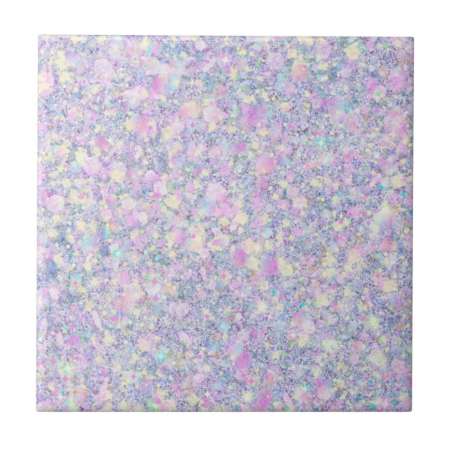 Purple Lilac Pink Opalescent Faux Glitter Solid Ceramic Tile (Front)