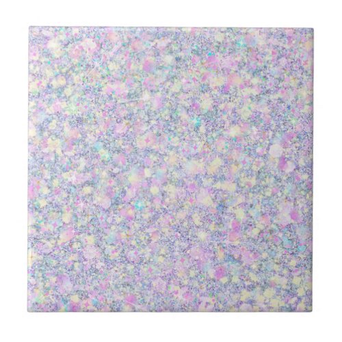 Purple Lilac Pink Opalescent Faux Glitter Solid Ceramic Tile