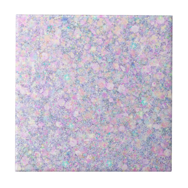 Purple Lilac Pink Opalescent Faux Glitter Solid Ceramic Tile (Front)