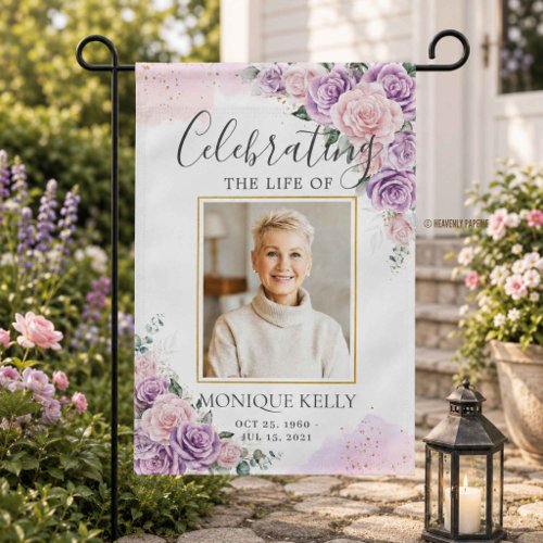 Purple Lilac Pink Roses Picture Funeral Memorial Garden Flag
