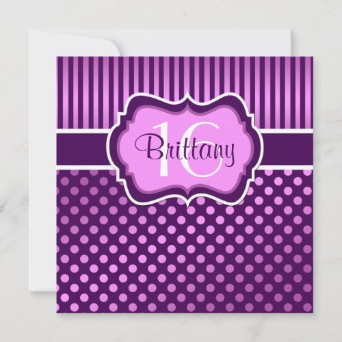 Purple, Lilac Polka Dots Sixteenth Birthday Invite