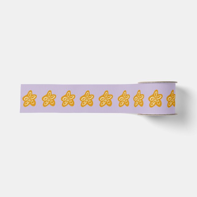 Purple Lilac Princess Golden Flowers Birthday Grosgrain Ribbon (Front)