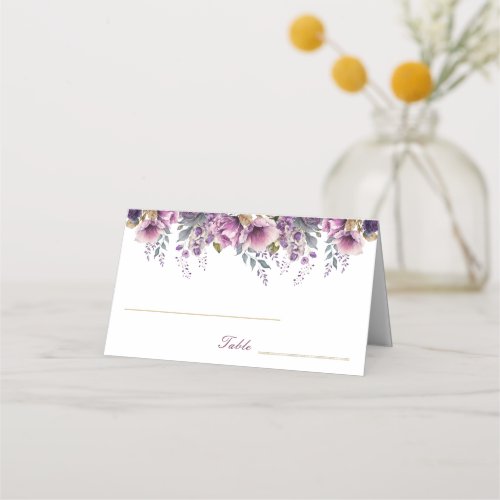 Purple Lilac Quinceaera Folded Place Card