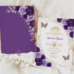 Purple Lilac Quincea&#241;era Gold Tiara Geometric Invitation