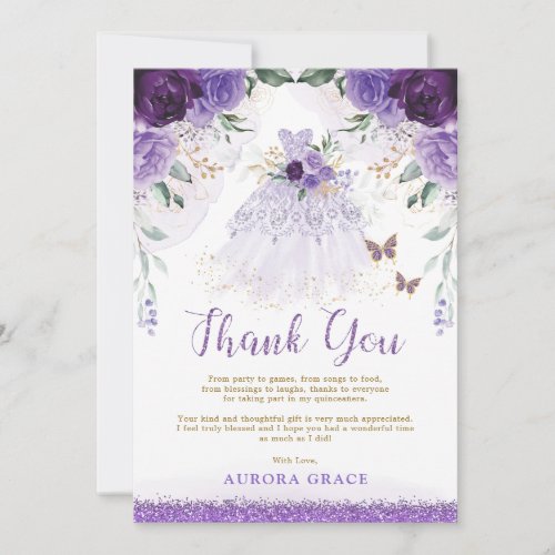 Purple Lilac Quinceaera Princess Dress Thank You Invitation