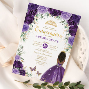 Purple Lilac Quinceañera Princess Mis Quince 15 Invitation