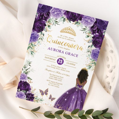 Purple Lilac Quinceaera Princess Mis Quince 15 Invitation