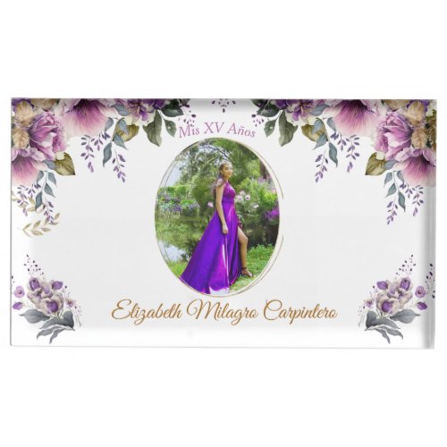 Purple Lilac Quinceaera Table Card Holder