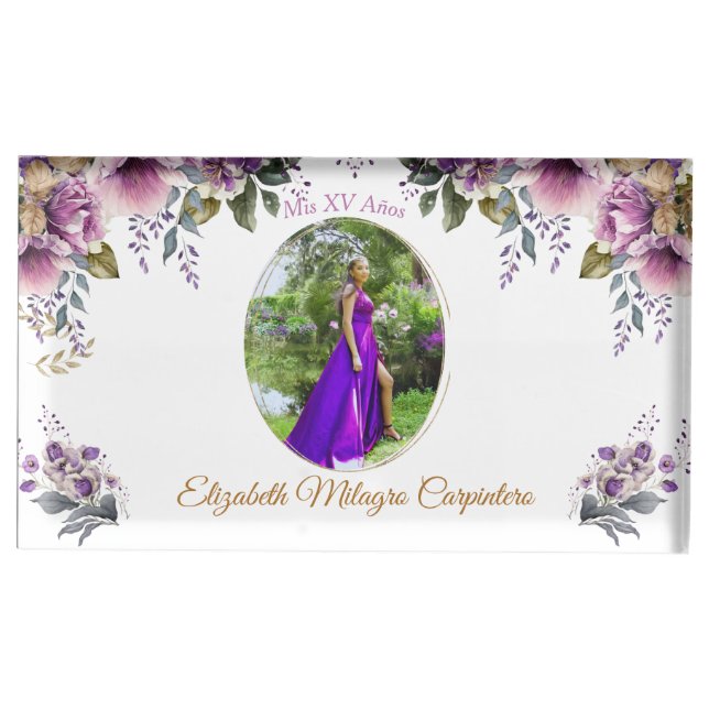Purple Lilac Quinceañera Table Card Holder (Front)