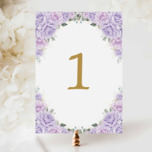 Purple Lilac Rose Floral Birthday Sweet 16 Wedding Table Number