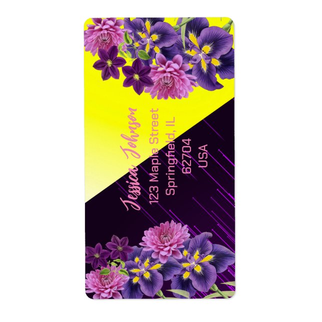 Purple & Lilac Rose Modern Boho Trendy Floral   Label (Front)