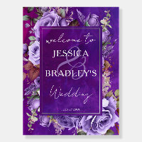 Purple lilac roses elegant wedding welcome sign