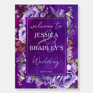 Purple lilac roses elegant wedding welcome sign