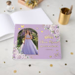 Purple Lilac Roses Floral Gold Quinceañera Photo  Foil Guest Book<br><div class="desc">Coordinate your party with this elegant real foil personalized Purple Lilac Roses Floral Photo Guest Book! Personalize it easily and quickly, simply press the Edit Using Design Tool button to further re-arrange and format the style and placement of the text, images and photograph. Featuring beautiful purple lilac, lavender roses, gold...</div>