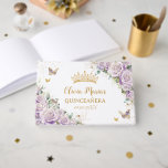 Purple Lilac Roses Floral Gold Quinceanera Quince Guest Book<br><div class="desc">Coordinate your party with this elegant personalized custom Purple Lilac Roses Floral Photo Guest Book! Personalize it easily and quickly, simply press the Edit Using Design Tool button to further re-arrange and format the style and placement of the text and images. Featuring beautiful purple lilac, lavender roses and gold butterflies....</div>
