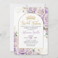 Purple Lilac Roses Floral Gold Sweet 16 Birthday 