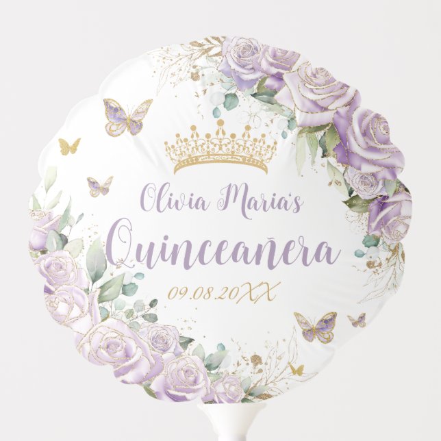 Purple Lilac Roses Floral Quinceanera 15 Photo Balloon (Front)