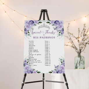Purple Lilac Roses Floral Quinceanera Padrinos Foam Board