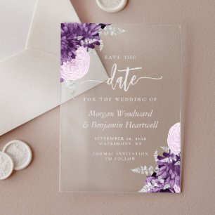 Purple Lilac Silver Floral Wedding Save the Date
