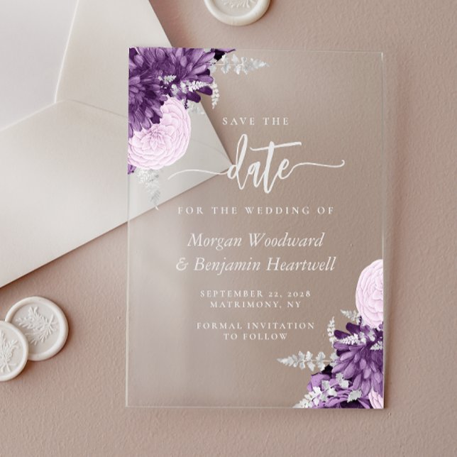 Purple Lilac Silver Floral Wedding Save the Date (Creator Uploaded)