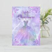 Purple Lilac Silver Pearl Gown Quinceanera Party Invitation (Standing Front)