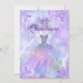 Purple Lilac Silver Pearl Gown Quinceanera Party Invitation (Front)