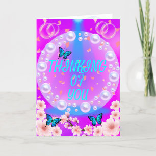 Purple Lilac Thinking Of You Boho Modern Trendy Letterpress Thank You Card
