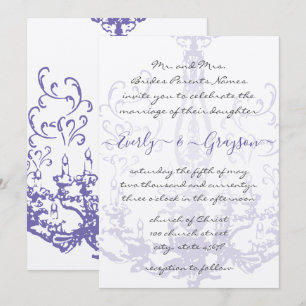 Purple Lilac Vintage Antique Chandelier Wedding  I Invitation
