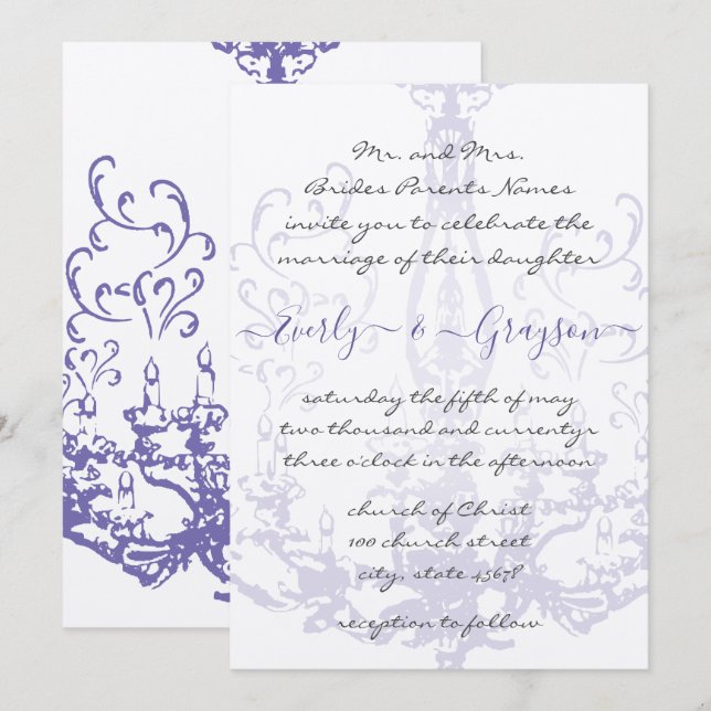 Purple Lilac Vintage Antique Chandelier Wedding  I Invitation (Front/Back)