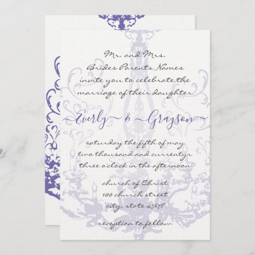 Purple Lilac Vintage Antique Chandelier Wedding  I Invitation