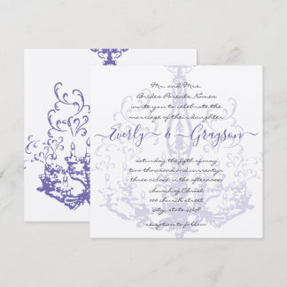 Purple Lilac Vintage Antique Chandelier Wedding Invitation