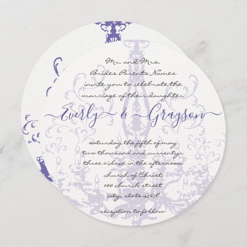 Purple Lilac Vintage Antique Chandelier Wedding  Invitation