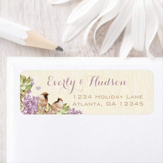 Purple Lilac Vintage Birds Labels (Insitu)