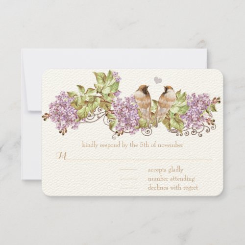 Purple Lilac Vintage Birds Wedding Invitations