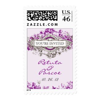 Vintage Lilac Wedding Postage Stamps from MonogramGallery.ca
