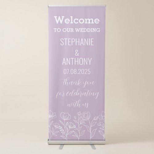 Purple Lilac Violet Floral Modern Elegant Wedding Retractable Banner