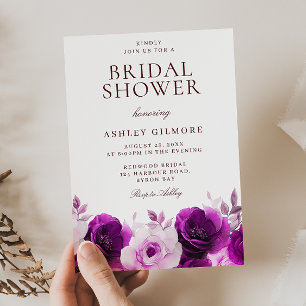 Purple Lilac Violet Roses Floral Bridal Shower Invitation