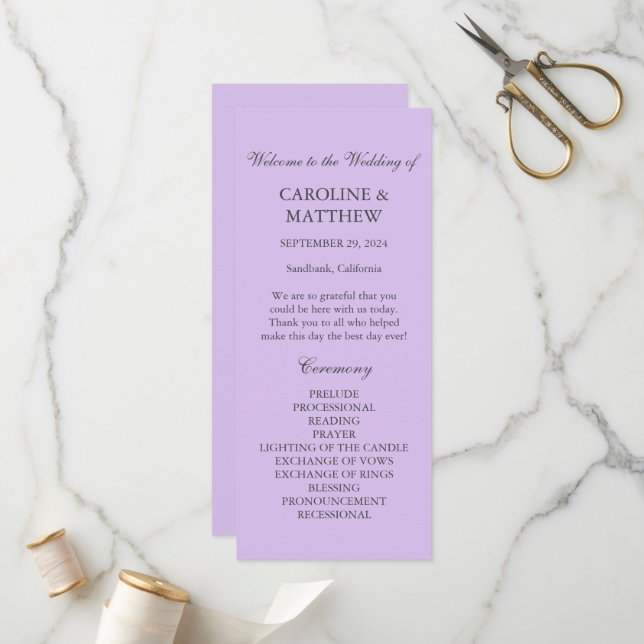 Purple Lilac Violet Simple Modern Wedding  Program (Front/Back In Situ)
